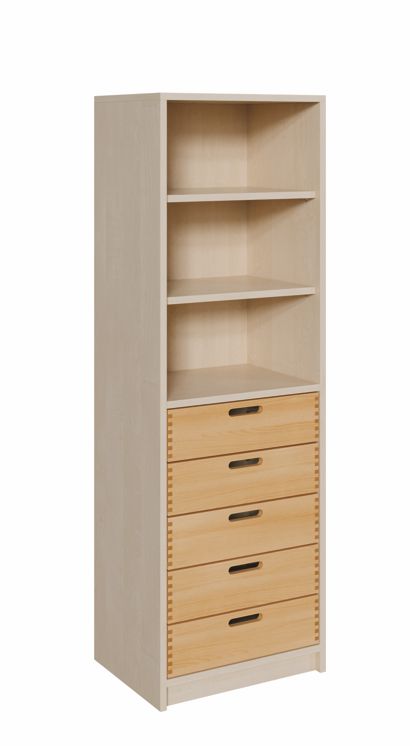 K Kombinationsschrank 160 cm, 5 Massivholzschübe/Regal